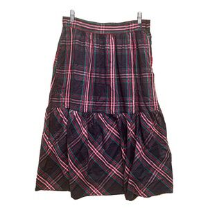 Free Assembly Skirt Plaid Size 8 Red Green Black Cotton Side Zip A Line